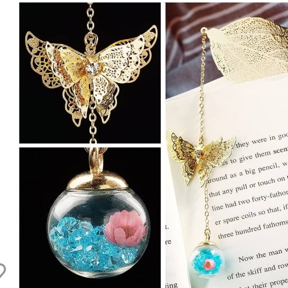 New Handmade Toirxarn Metal Leaf Bookmarks with 3D Butterfly Pendant - Picture 4 of 7